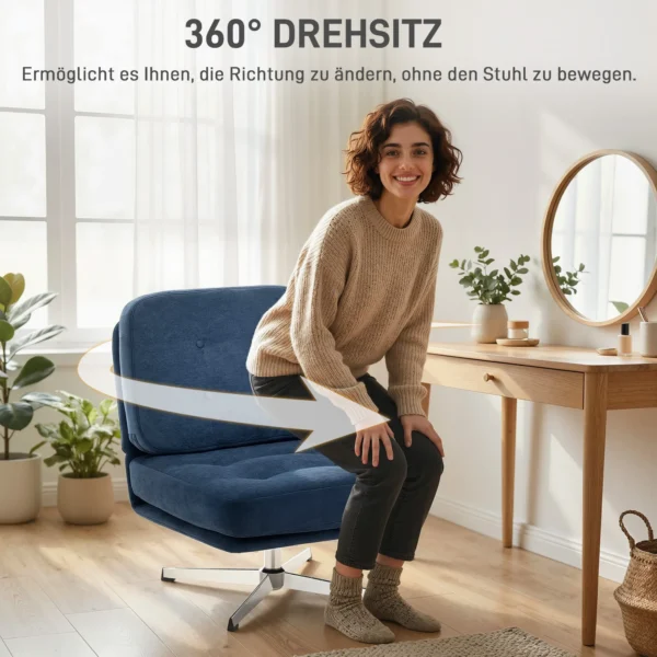 Draaibare Accentstoel, Gestoffeerde Leesstoel Met Chenille, Brede Zitplaats, Verenkussen En Metalen Poten, Donkerblauw