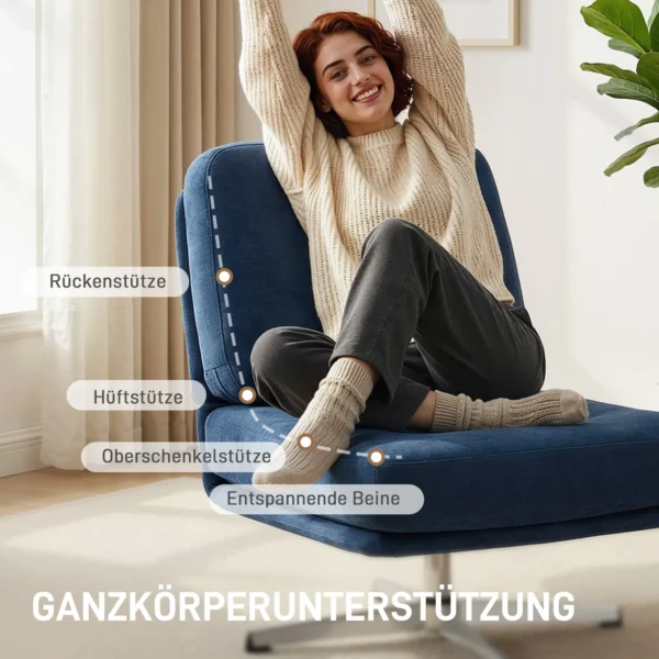 Draaibare Accentstoel, Gestoffeerde Leesstoel Met Chenille, Brede Zitplaats, Verenkussen En Metalen Poten, Donkerblauw