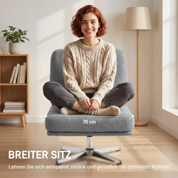 Draaibare Accentstoel, Gestoffeerde Leesstoel Met Chenille, Brede Zitplaats, Verenkussen En Metalen Poten, Lichtgrijs