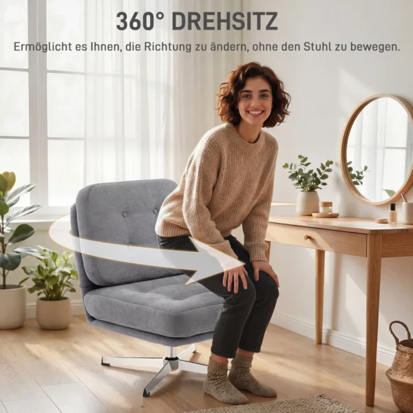 Draaibare Accentstoel, Gestoffeerde Leesstoel Met Chenille, Brede Zitplaats, Verenkussen En Metalen Poten, Lichtgrijs