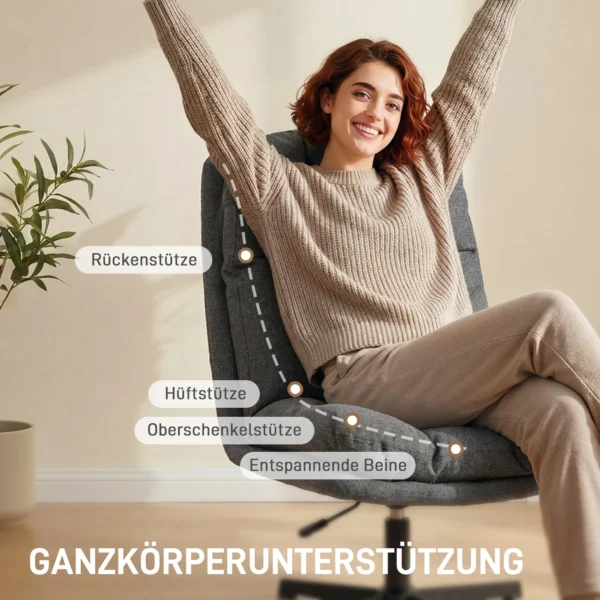 Draaibare Accentstoel, Stoffen Leesstoel In Linnenlook Zonder Armleuningen Met Brede Zit En Metalen Poten, Donkergrijs