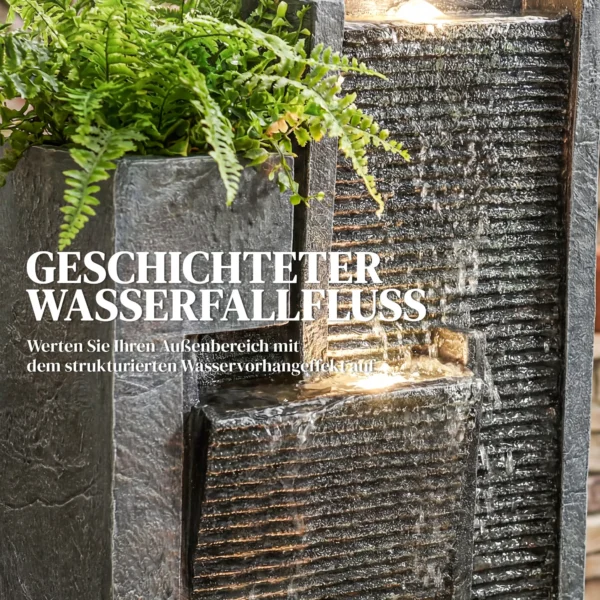 Drie traps Tuinfontein Met LED verlichting, Plantenbak, Pomp, Steenlook, Verstelbaar 38 X 19 X 101 Cm