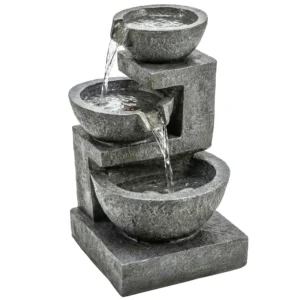 Drie traps Tuinfontein Met LED verlichting, Pomp, Steenlook, Verstelbaar 40 X 37 X 61 Cm