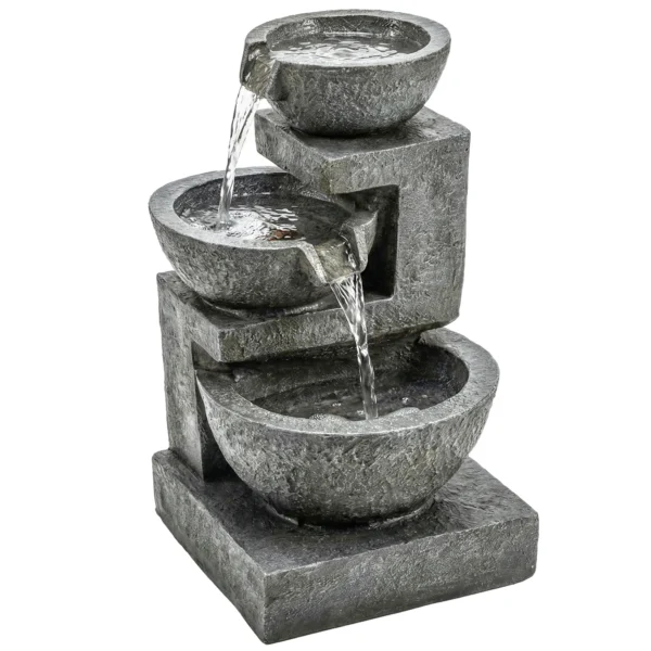 Drie traps Tuinfontein Met LED verlichting, Pomp, Steenlook, Verstelbaar 40 X 37 X 61 Cm
