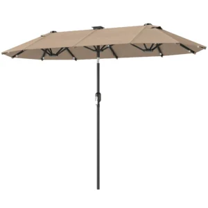 Dubbele Parasol 292 X 150 Cm, Parasol Met LED verlichting Handkruk, Knikfunctie Khaki