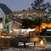 Dubbele Parasol 292 X 150 Cm, Parasol Met LED verlichting Handkruk, Knikfunctie Khaki