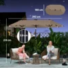 Dubbele Parasol 292 X 150 Cm, Parasol Met LED verlichting Handkruk, Knikfunctie Khaki