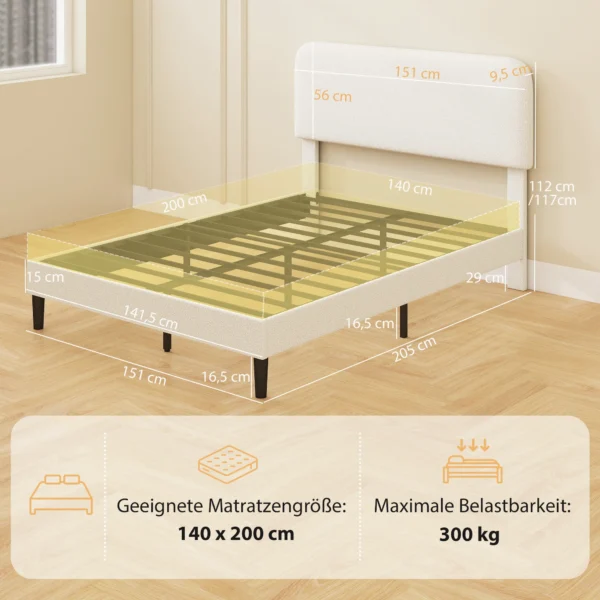 Eenpersoonsbedframe Met Teddy fleece Bekleed Hoofdeinde, Metalen Bedframe, Eenvoudige Montage, Wit