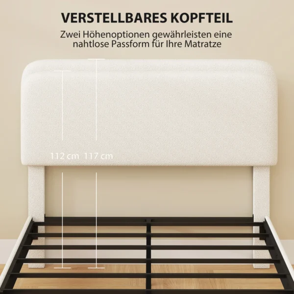 Eenpersoonsbedframe Met Teddy fleece Bekleed Hoofdeinde, Metalen Bedframe, Eenvoudige Montage, Wit