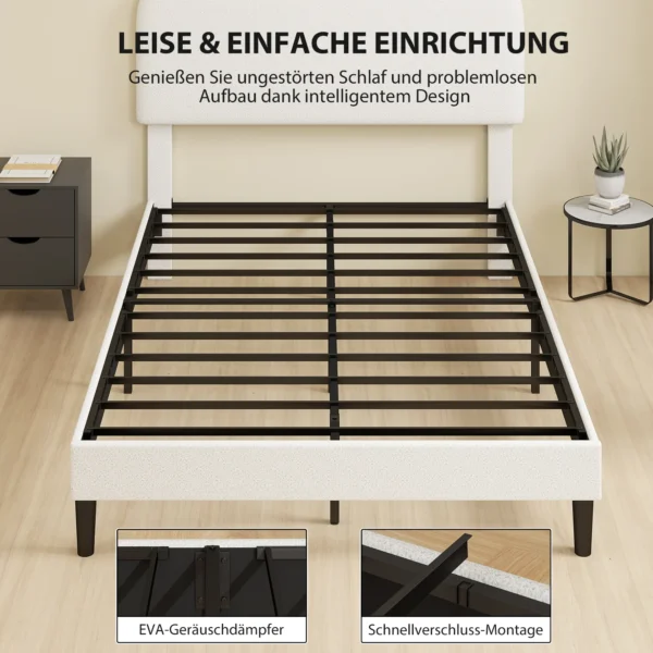 Eenpersoonsbedframe Met Teddy fleece Bekleed Hoofdeinde, Metalen Bedframe, Eenvoudige Montage, Wit
