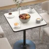 Eettafel, 70 X 70 Cm Vierkante Keukentafel Voor 4 Personen Met Marmerlook Voor Keuken Wit