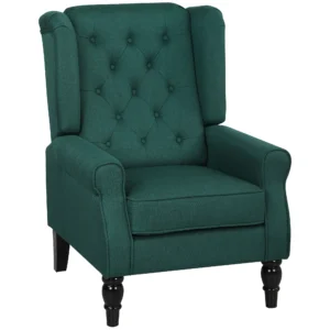 Elegante Oorfauteuil, Dik Gestoffeerd, Afneembare Hoes, 74 X 86 X 102 Cm, Donkergroen