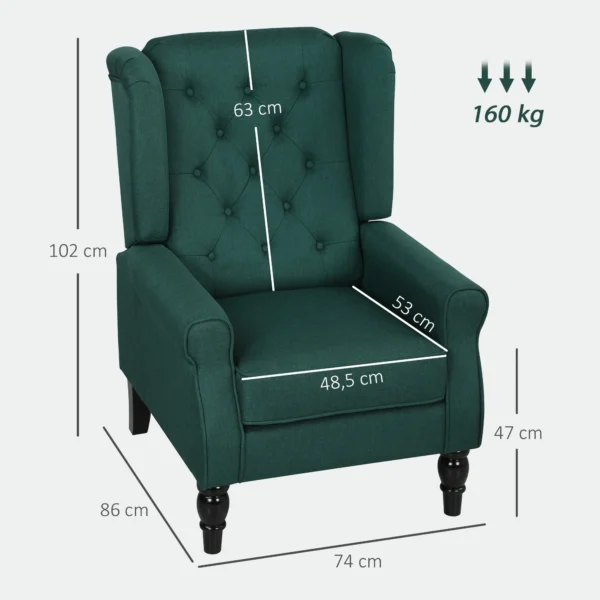 Elegante Oorfauteuil, Dik Gestoffeerd, Afneembare Hoes, 74 X 86 X 102 Cm, Donkergroen
