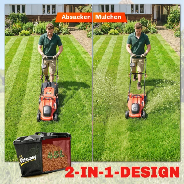 Elektrische Grasmaaier 800 W Met 40 Cm Snijbreedte 45L Opvangbak Accu indicator Overbelastingsbeveiliging 7 Maaihoogtes