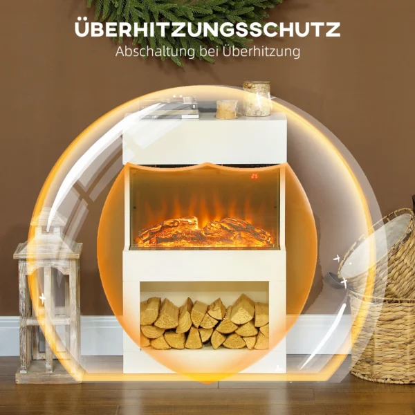 Elektrische Haard, 2 Verwarmingsstanden, 6 Vlamkleuren, Thermostaat, Afstandsbediening, Wit