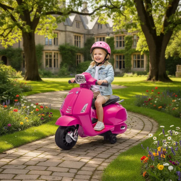 Elektrische Kinder Vespa 6V Elektromotorfiets Met Stabilisatiewielen, Koplamp, Claxon Voor 2 6 Jaar 71 X 37 X 52 Cm Roze