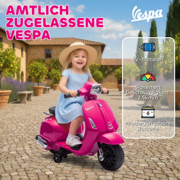 Elektrische Kinder Vespa 6V Elektromotorfiets Met Stabilisatiewielen, Koplamp, Claxon Voor 2 6 Jaar 71 X 37 X 52 Cm Roze