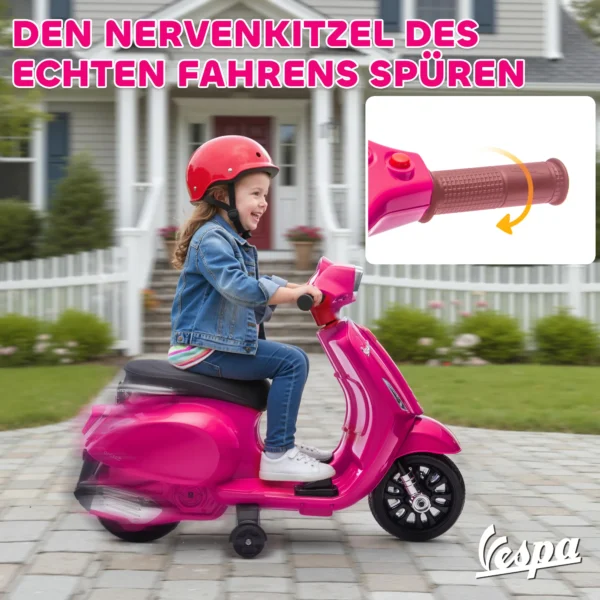 Elektrische Kinder Vespa 6V Elektromotorfiets Met Stabilisatiewielen, Koplamp, Claxon Voor 2 6 Jaar 71 X 37 X 52 Cm Roze