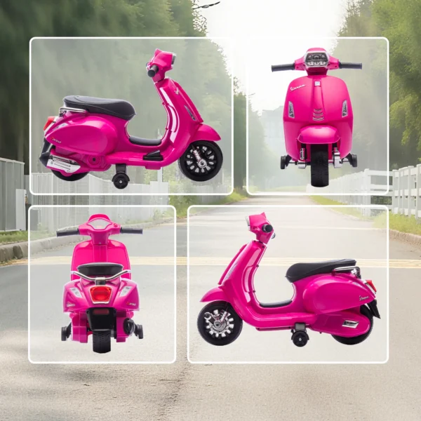 Elektrische Kinder Vespa 6V Elektromotorfiets Met Stabilisatiewielen, Koplamp, Claxon Voor 2 6 Jaar 71 X 37 X 52 Cm Roze