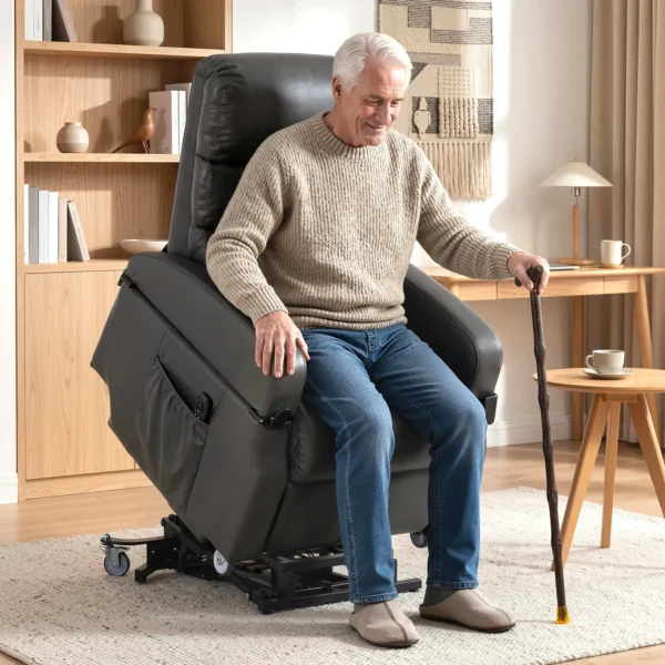 Elektrische Relaxstoel Met Opsta hulp, Afstandsbediening, Voetensteun, Ligfunctie, Donkergrijs