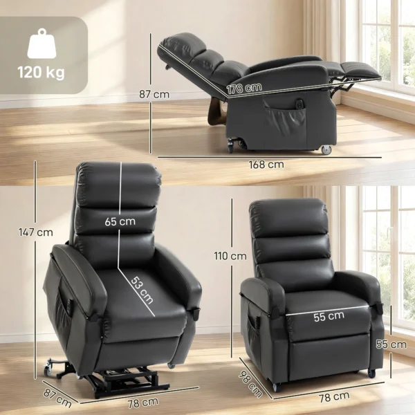 Elektrische Relaxstoel Met Opsta hulp, Afstandsbediening, Voetensteun, Ligfunctie, Donkergrijs