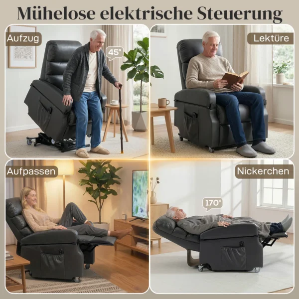 Elektrische Relaxstoel Met Opsta hulp, Afstandsbediening, Voetensteun, Ligfunctie, Donkergrijs