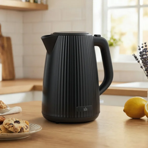 Elektrische Waterkoker, 1,7L, Snelkookfunctie, 2200W, Met Verwijderbare Kalkfilter, Automatische Uitschakeling, Zwart