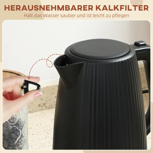 Elektrische Waterkoker, 1,7L, Snelkookfunctie, 2200W, Met Verwijderbare Kalkfilter, Automatische Uitschakeling, Zwart