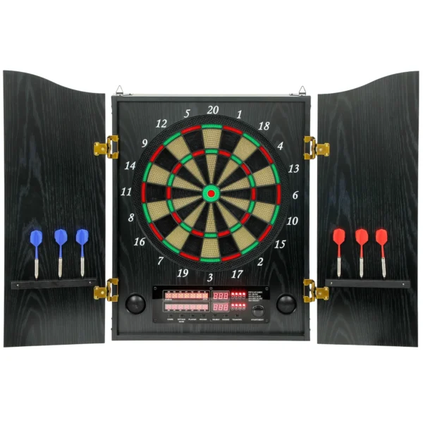 Elektronisch Dartbord E Dartboard Met Deuren Houtlook LED Display Spraakberichten 6 Dartpijlen, 24 Vervangende Punten