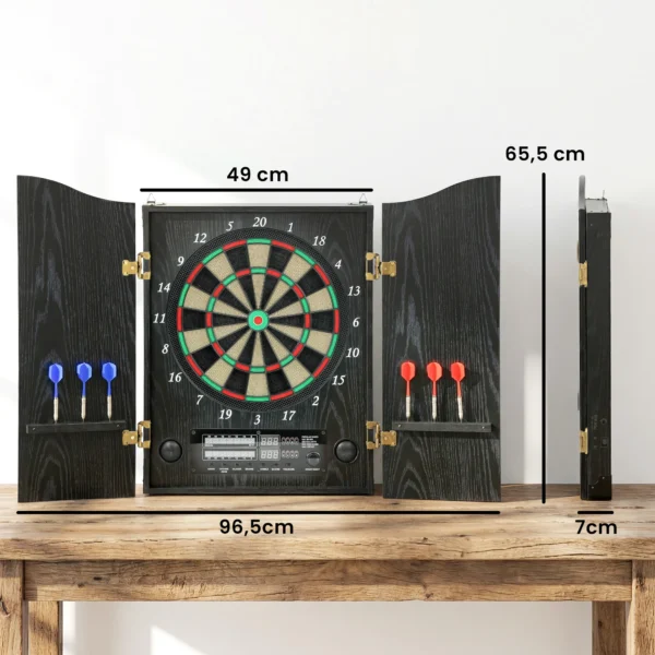 Elektronisch Dartbord E Dartboard Met Deuren Houtlook LED Display Spraakberichten 6 Dartpijlen, 24 Vervangende Punten
