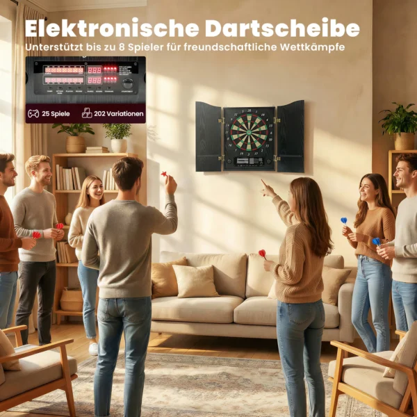 Elektronisch Dartbord E Dartboard Met Deuren Houtlook LED Display Spraakberichten 6 Dartpijlen, 24 Vervangende Punten
