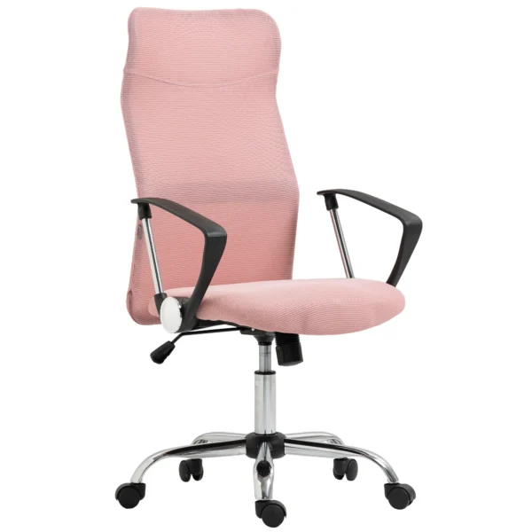 Ergonomische Bureaustoel, In Hoogte Verstelbare Draaistoel Met Kantelfunctie, Netbekleding, 63 X 65 X 109 119 Cm Roze