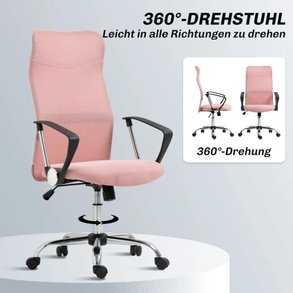 Ergonomische Bureaustoel, In Hoogte Verstelbare Draaistoel Met Kantelfunctie, Netbekleding, 63 X 65 X 109 119 Cm Roze