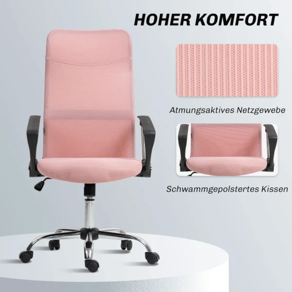 Ergonomische Bureaustoel, In Hoogte Verstelbare Draaistoel Met Kantelfunctie, Netbekleding, 63 X 65 X 109 119 Cm Roze