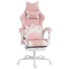 Ergonomische Gaming Stoel, Kunstleren Gamer Stoel Met Kattenoren, Lendensteun, Voetensteun, Hoofdsteun, Roze