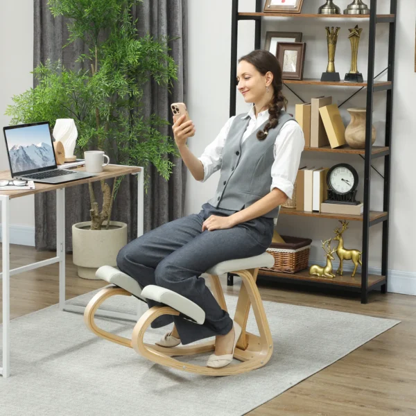 Ergonomische Kniestoel, Kniehocker Gezondheidsstoel Voor Thuis, Kantoor, Meditatie Crème