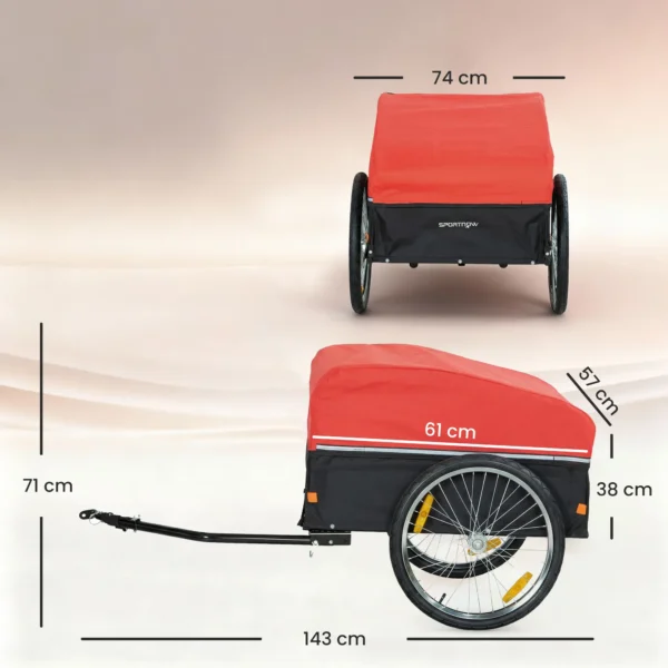 Fietskar 170 Liter Fiets Vrachtaanhanger Met Koppeling Afdekzeil 51 Cm Snelspannende Luchtbanden Tot 40 Kg