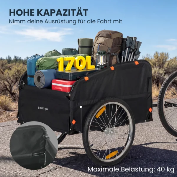 Fietskar 170 Liter Fiets Vrachtaanhanger Met Koppeling Afdekzeil 51 Cm Snelspannende Luchtbanden Tot 40 Kg