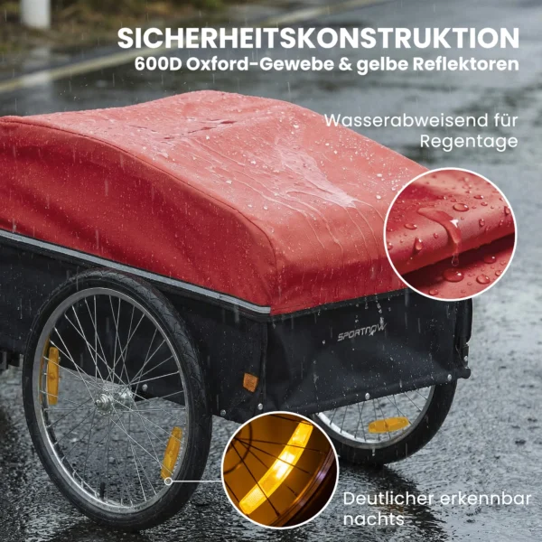 Fietskar 170 Liter Fiets Vrachtaanhanger Met Koppeling Afdekzeil 51 Cm Snelspannende Luchtbanden Tot 40 Kg