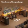 Gaming Tafel L vormig Bureau Met Stroomaansluiting LED Verlichting 4 Laden Monitorstandaard 155x110x91,4 Cm Bruin