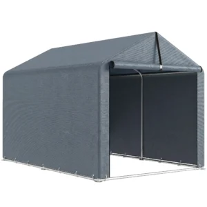Garage Tent 2,2 X 1,6 M Waterdicht Apparatuurtent Met Roldeur Zadeldak Stalen Frame, UV bestendig Donkergrijs