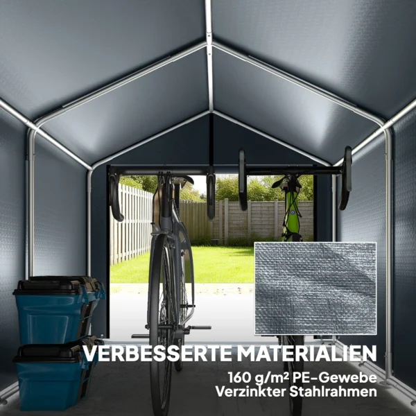 Garage Tent 2,2 X 1,6 M Waterdicht Apparatuurtent Met Roldeur Zadeldak Stalen Frame, UV bestendig Donkergrijs