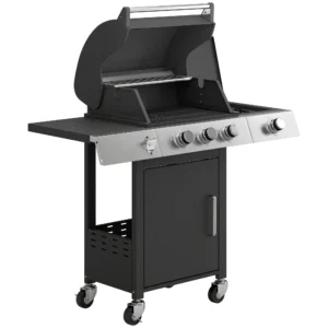 Gasgrill 10,5 KW 3+1 Branders BBQ Grillwagen Roestvrij Staal Incl Zijbrander Flesopener Thermometer Gietijzeren Grillrooster
