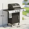 Gasgrill 10,5 KW 3+1 Branders BBQ Grillwagen Roestvrij Staal Incl Zijbrander Flesopener Thermometer Gietijzeren Grillrooster