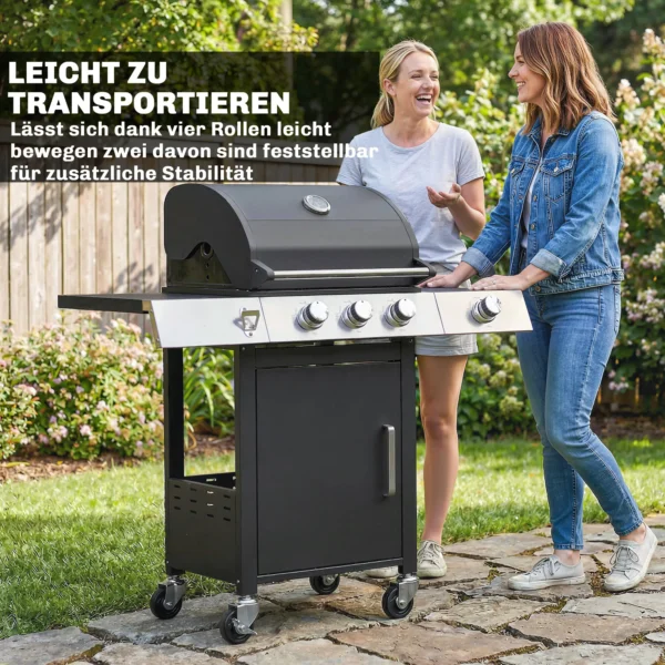 Gasgrill 10,5 KW 3+1 Branders BBQ Grillwagen Roestvrij Staal Incl Zijbrander Flesopener Thermometer Gietijzeren Grillrooster