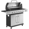 Gasgrill 18,6 KW 6+1 Brander BBQ Grillwagen Gemaakt Van Roestvrij Staal Inclusief Rolthermometer, Warmhoudrooster, Zijtafel, Onderkast