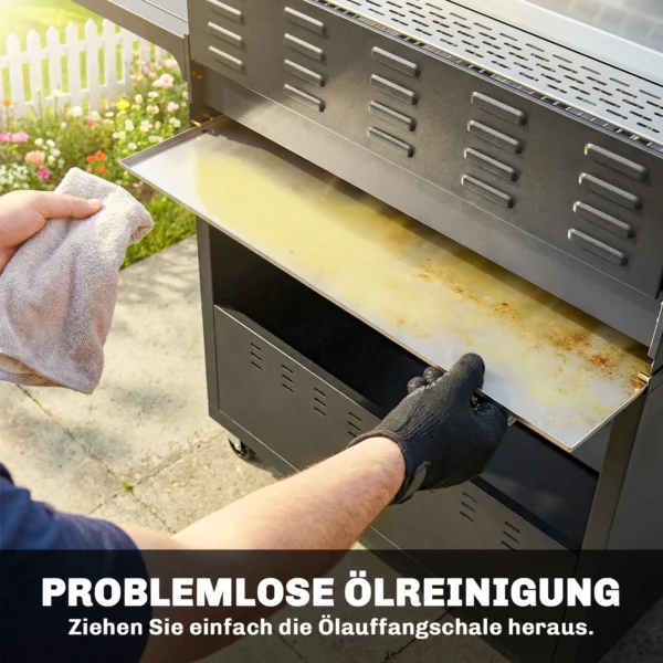 Gasgrill 18,6 KW 6+1 Brander BBQ Grillwagen Gemaakt Van Roestvrij Staal Inclusief Rolthermometer, Warmhoudrooster, Zijtafel, Onderkast