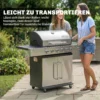 Gasgrill 18,6 KW 6+1 Brander BBQ Grillwagen Gemaakt Van Roestvrij Staal Inclusief Rolthermometer, Warmhoudrooster, Zijtafel, Onderkast