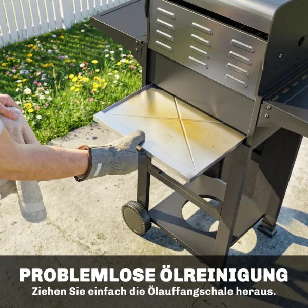 Gasgrill 5,4 KW 2 Branders Stalen BBQ Grillwagen Inclusief Inklapbare Zijtafel Thermometer Verchroomde Grillrooster Warmhoudrooster