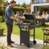 Gasgrill 5,4 KW 2 Branders Stalen BBQ Grillwagen Inclusief Inklapbare Zijtafel Thermometer Verchroomde Grillrooster Warmhoudrooster